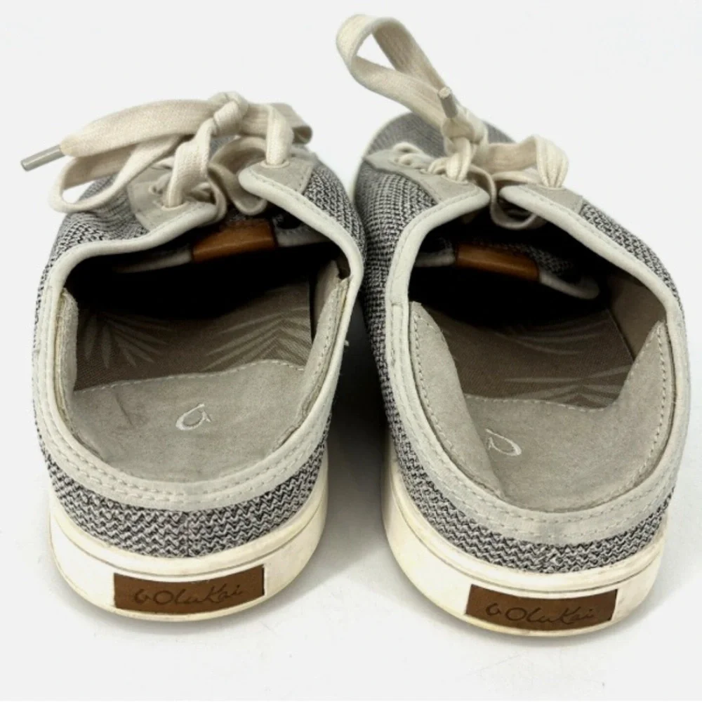 OluKai Gray and White Sneakers with Knit Upper